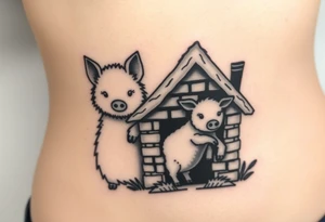 Three little pigs nursery Wolf and sheep as one hybrid 
animal hiding in a brick house from the big bad wolf I'll huff and puff blow house down tattoo idea