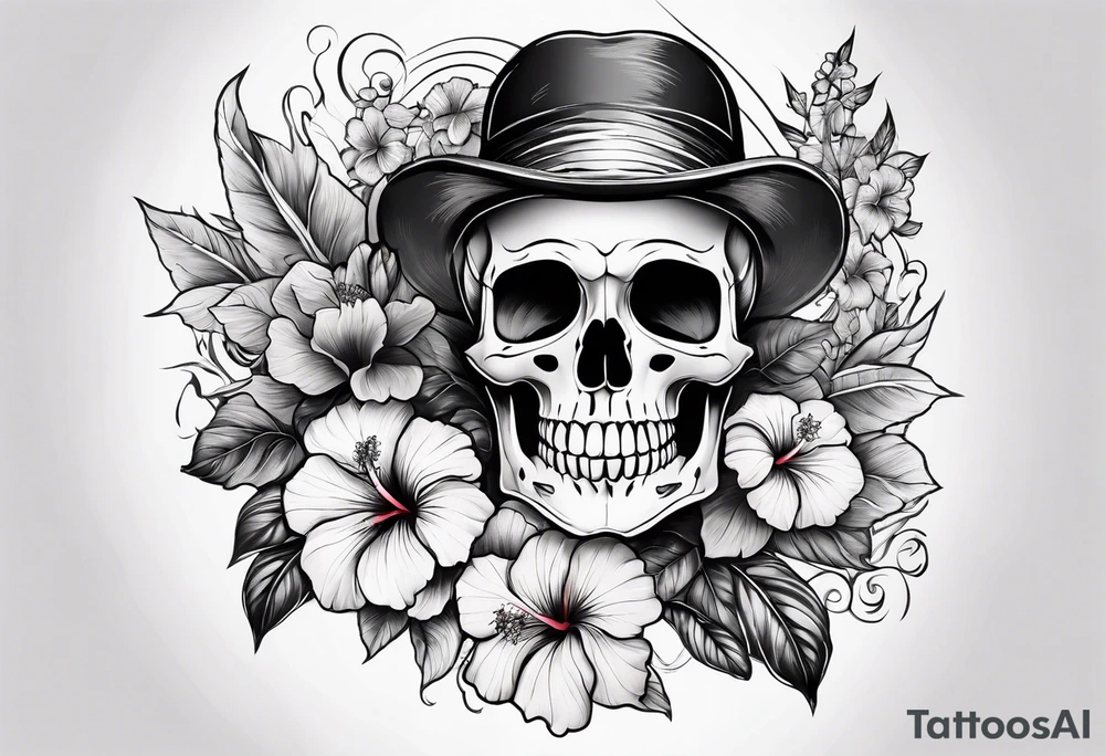 female skeleton with hibiscus flower tattoo idea