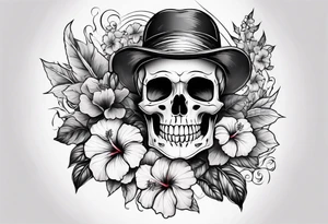 female skeleton with hibiscus flower tattoo idea