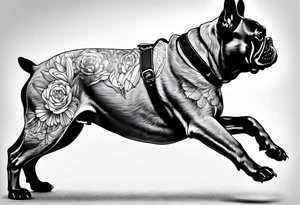 French bulldog riding man tattoo idea