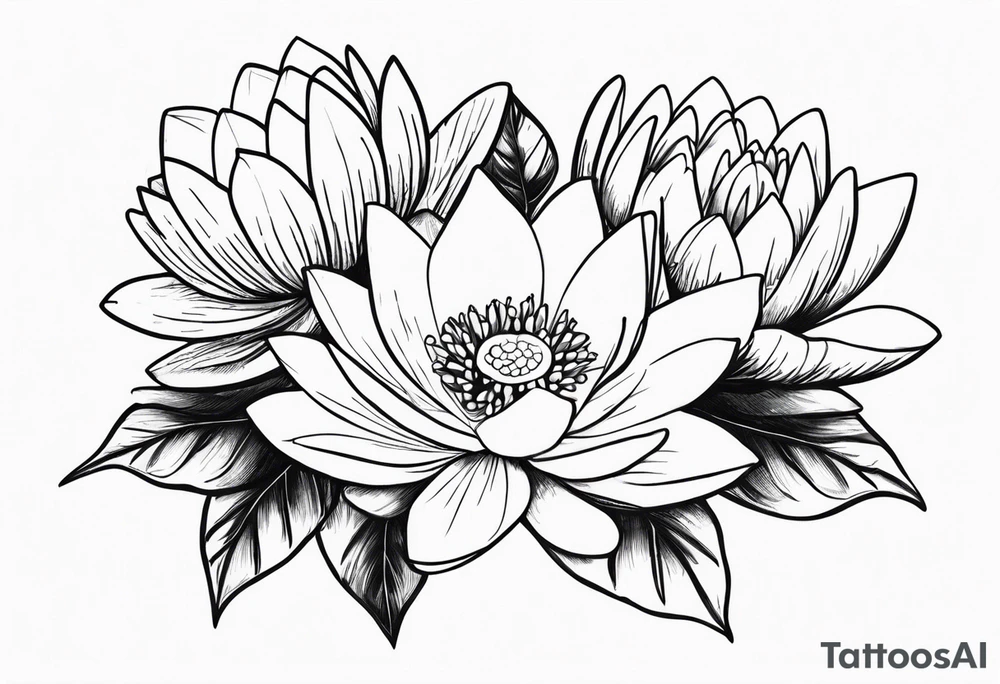 bouquet of violet, water lily, and holly tattoo idea