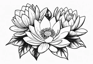 bouquet of violet, water lily, and holly tattoo idea