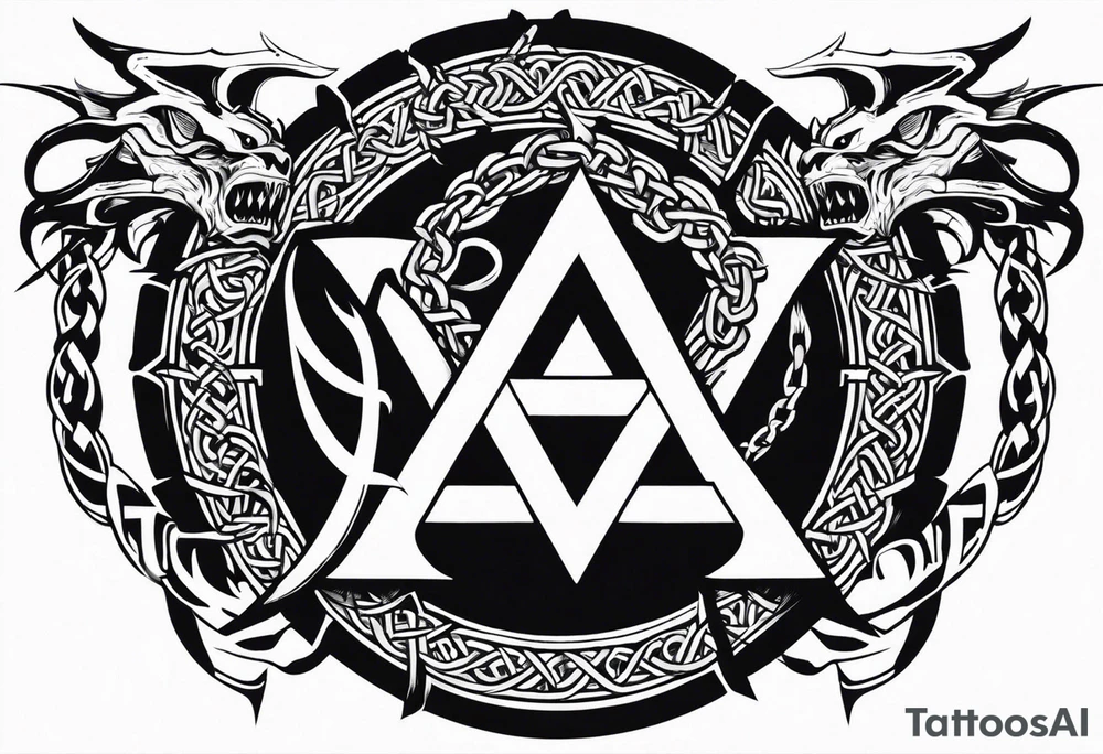 Valhalla sword shield dragon axe Valknut barbed wire chains tribal tattoo idea Valhalla sword shield dragon axe Valknut barbed wire chains tribal tattoo idea