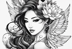 one tattoo that combines lotus flower, phoenix and helix tattoo idea