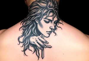 i want a picture of a teenage boy around 17 thats mix and has curly hair falling into the ebassy but jesus reaching down grabbing his hand with a cross in the mix tattoo idea