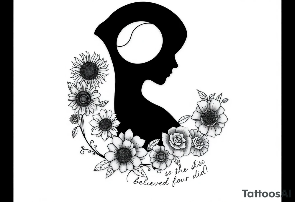 A silhouette of myself with the sun and moon sunflowers music symbols roses and the words she believed she could so she did tattoo idea