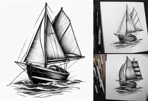 Small sailboat with torn sail tattoo idea