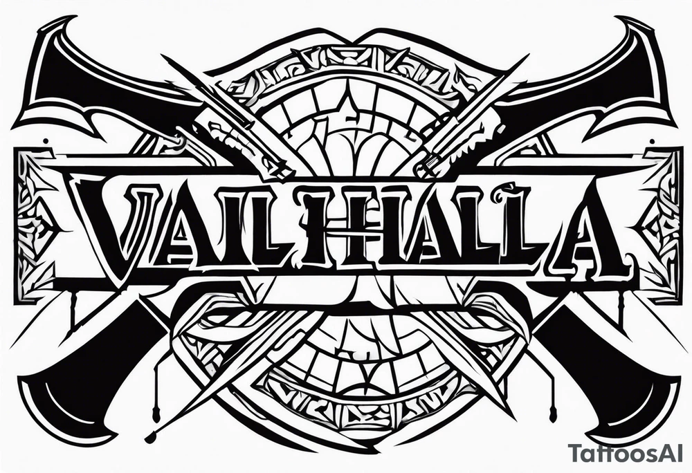 Valhalla 
 sword stairs axe tattoo idea