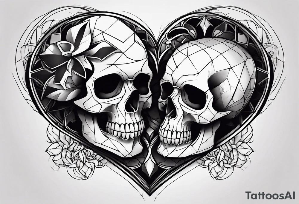 merge heart and skull tattoo idea