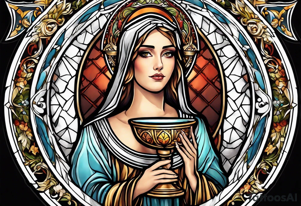 Female saint holding a chalice tattoo idea