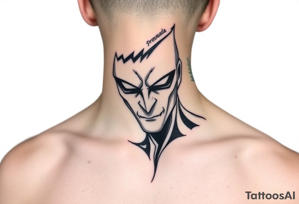 give me a full front neck tattoo of danny phantom in all black ink tattoo idea