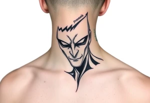give me a full front neck tattoo of danny phantom in all black ink tattoo idea