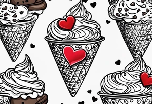 sketch chocolate chip ice cream cone with one red heart tattoo idea