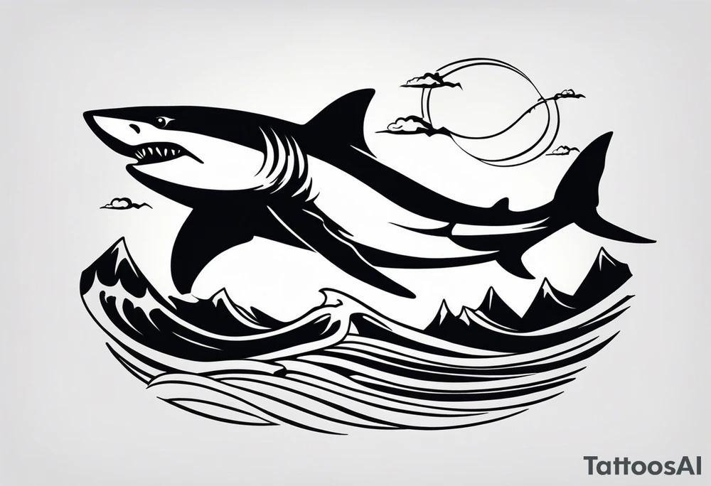 shape of a shark circling an island tattoo idea