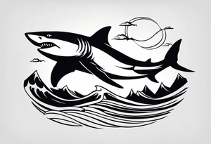 shape of a shark circling an island tattoo idea