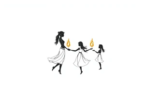 Silhouette of a mother passing 2 flames to two daughters tattoo idea