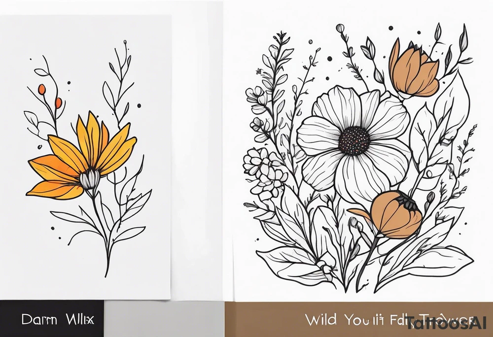 Upper arm half sleeve with fall color wild flowers tattoo idea