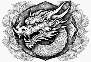 japanese dragon, celestial, cross, snowflake, tattoo idea