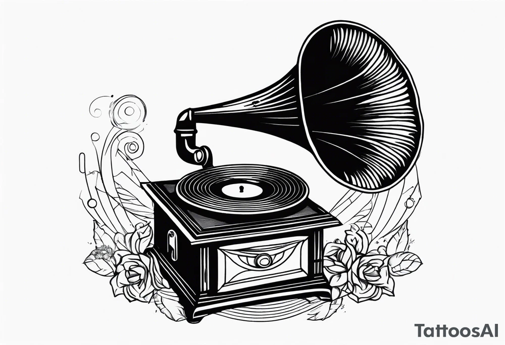 gramophone old with music tattoo idea