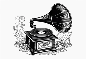 gramophone old with music tattoo idea