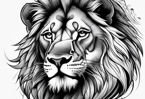 Half lion face ornate black and grey tattoo idea