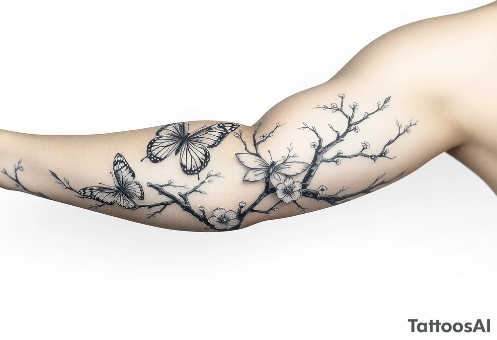 Justin above mini butterflies and cherry blossom tree tattoo idea