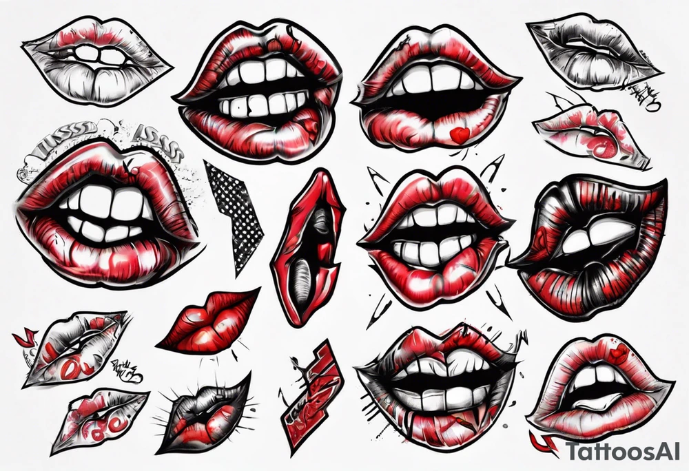 Bitten lips with "Kiss my a$$" written inside them tattoo idea