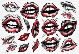 Bitten lips with "Kiss my a$$" written inside them tattoo idea