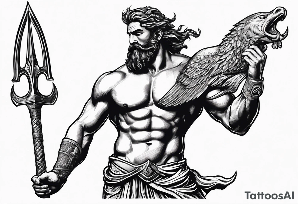 Scuba diver holding a trident of Poseidon tattoo idea