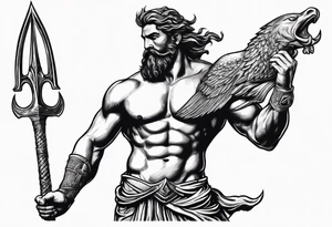 Scuba diver holding a trident of Poseidon tattoo idea