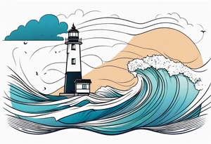Lighthouse with waves very delicate tattoo idea