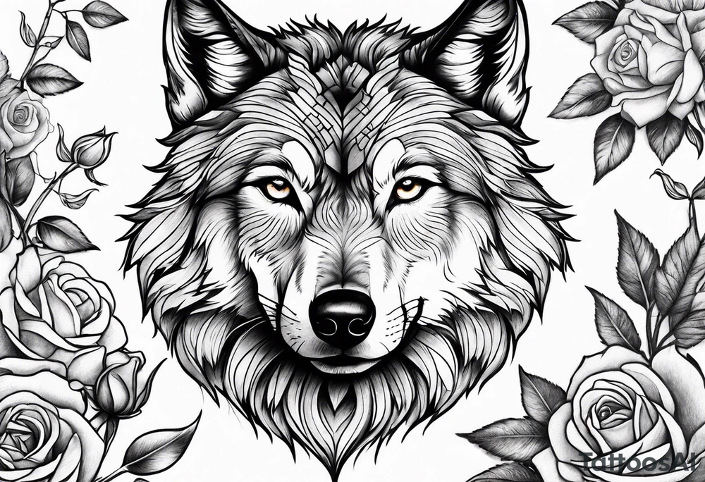 wolf and roses tattoo idea