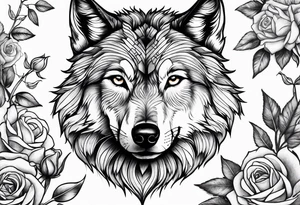 wolf and roses tattoo idea