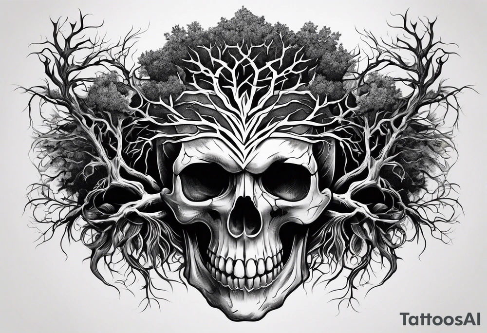 skull with roots running thru it tattoo idea