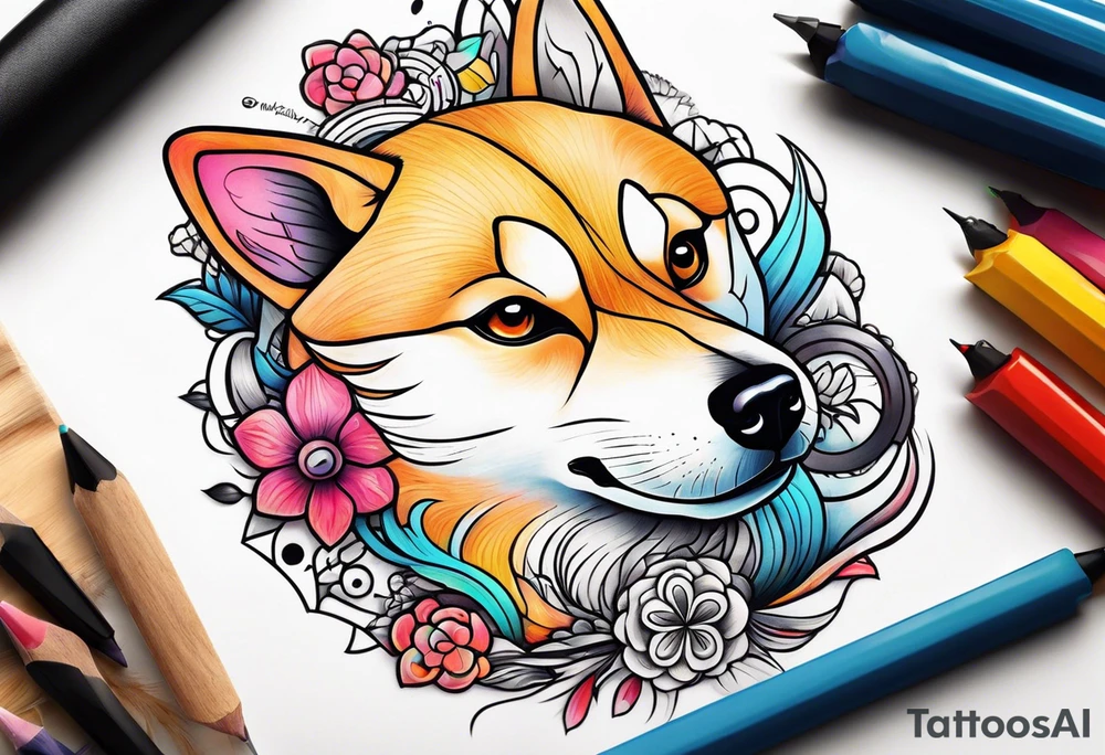 Trippy Cartoon shiba tattoo idea