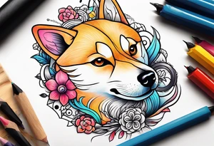 Trippy Cartoon shiba tattoo idea