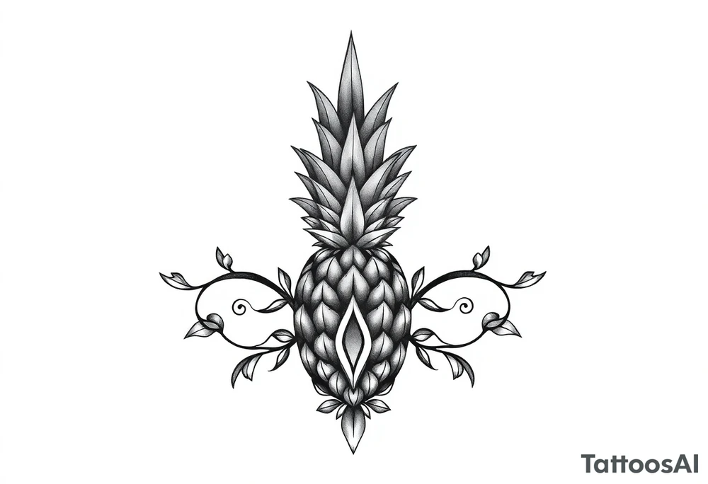 Bushy crown pineapple vagina, design to go over vagina , erotic vagina area design, anus to be at the bottom tattoo idea