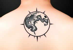A fine line moon with the sun coming out behind it tattoo idea