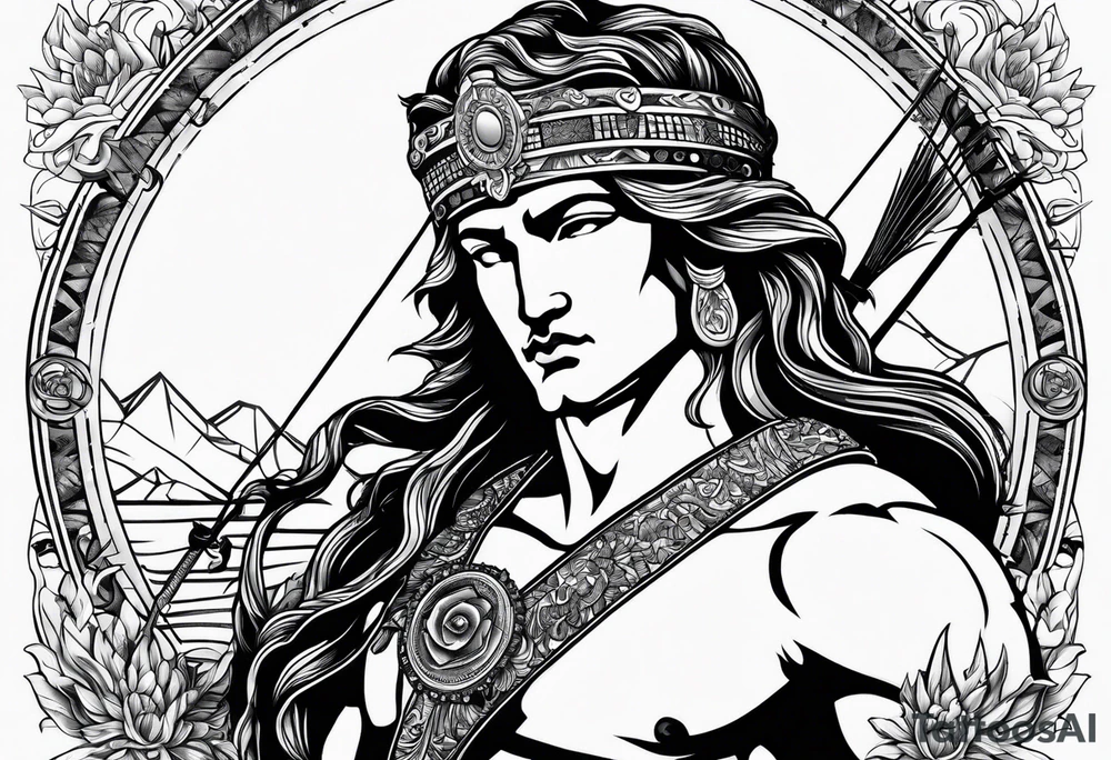 apollo
god of the sun
with his bow
upper body tattoo idea