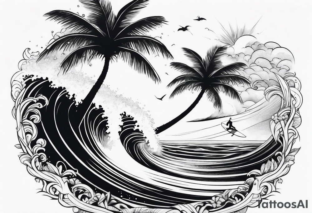 Palm tree, surfing tattoo idea