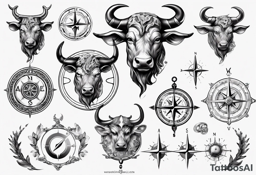 Taurus with compass tattoo idea