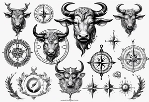 Taurus with compass tattoo idea