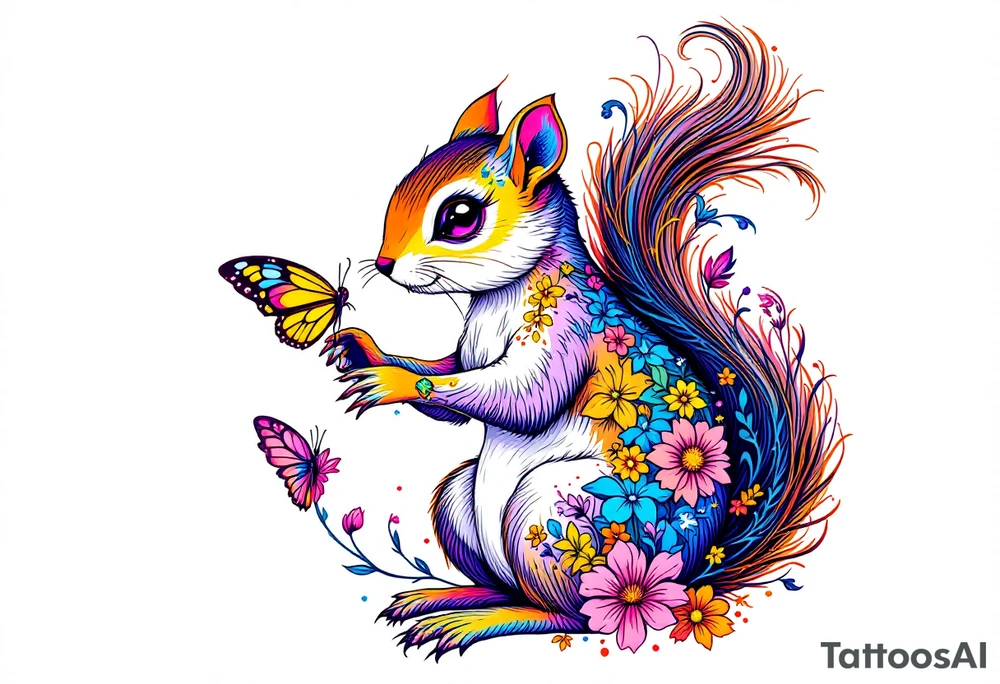 A squirrel holding a butterfly tattoo idea