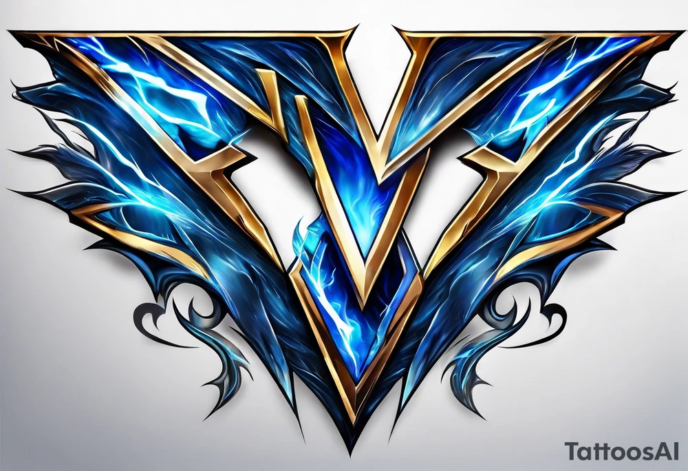 Blue Lightning forming The Letter V tattoo idea