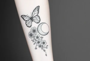 I have a full inside forearm done with butterfly’s, flowers, have a moon crust, dimonds, sprinkles so now I need to finish the other side it’s a long one from my wrist to the inside elbow tattoo idea