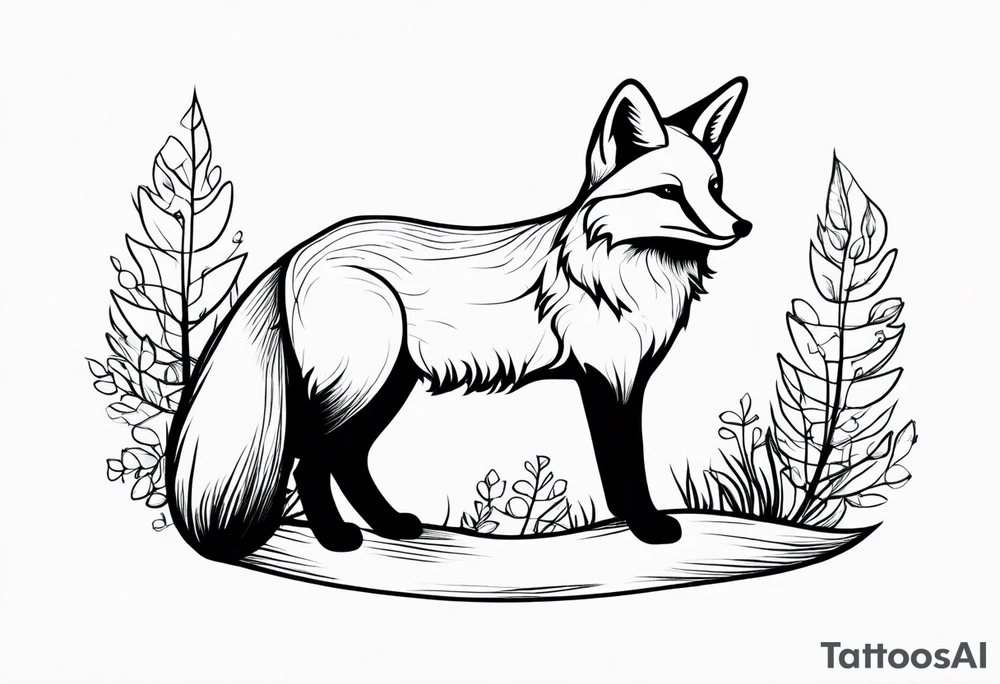 A playful fox with a bushy tail, set in a lush forest, illustrating cleverness and adaptability.” tattoo idea