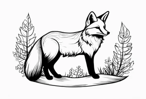 A playful fox with a bushy tail, set in a lush forest, illustrating cleverness and adaptability.” tattoo idea