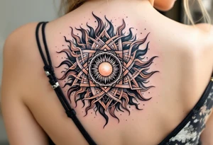 The soft blending of rose gold and black in this Celtic sun creates a feminine and fierce energy. tattoo idea