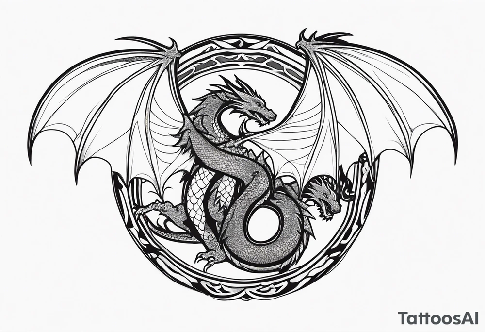 Mother dragon protecting 3 young dragons wings spread tattoo idea