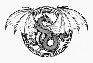 Mother dragon protecting 3 young dragons wings spread tattoo idea